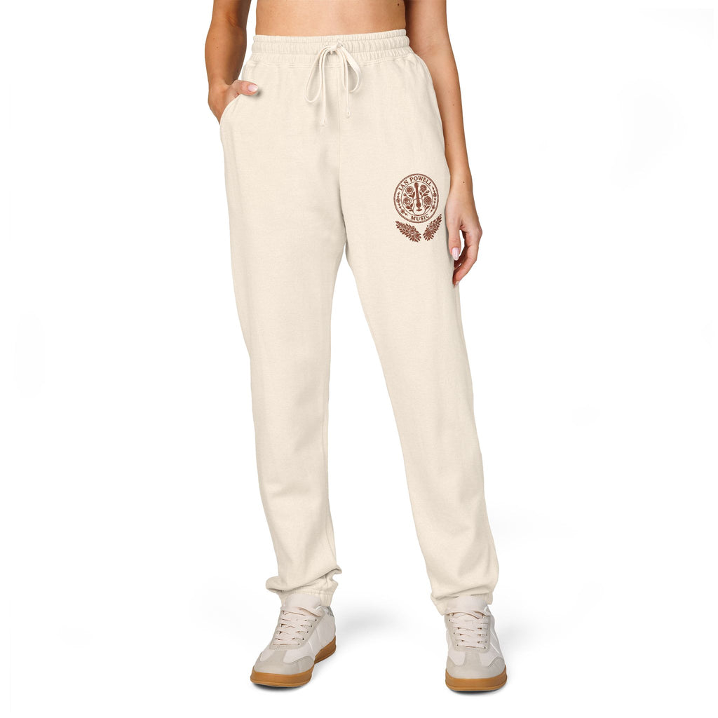 Cream Fleece Sweatpants with Brown Floral Mandala — Cozy Casual Lounge Pants