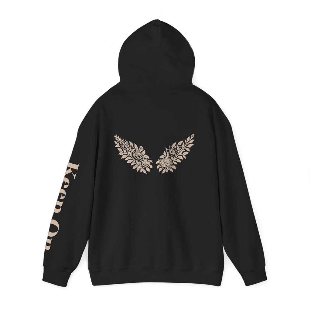Music Logo Floral Hoodie — "Keep On" Graphic Pullover