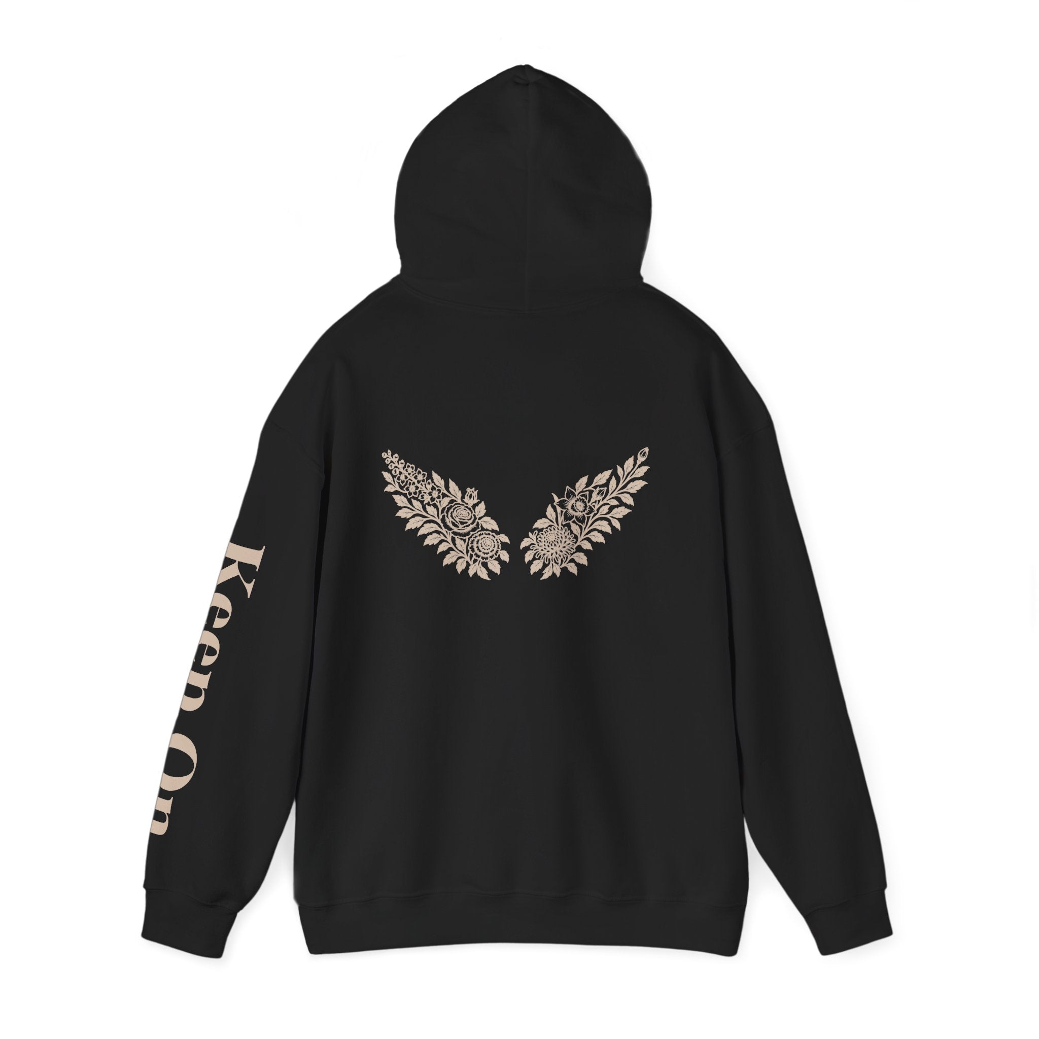 Music Logo Floral Hoodie — "Keep On" Graphic Pullover