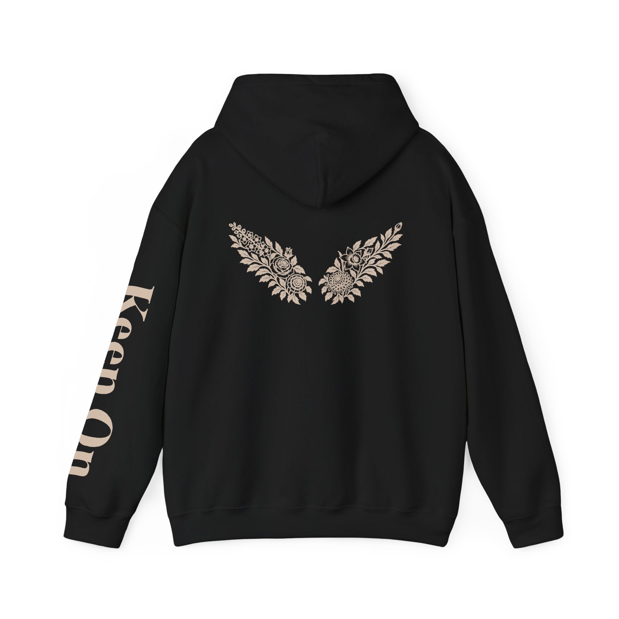 Music Logo Floral Hoodie — "Keep On" Graphic Pullover