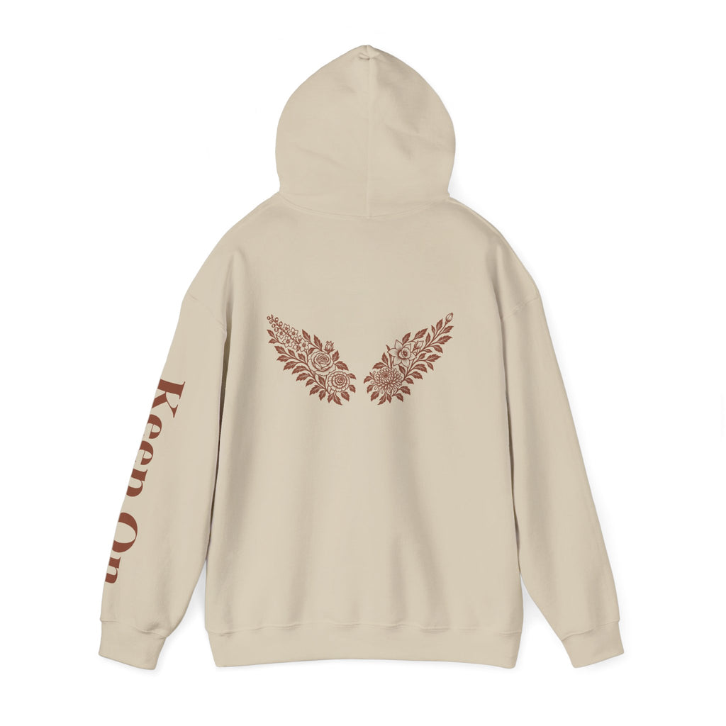 Music Logo Floral Hoodie — "Keep On" Graphic Pullover