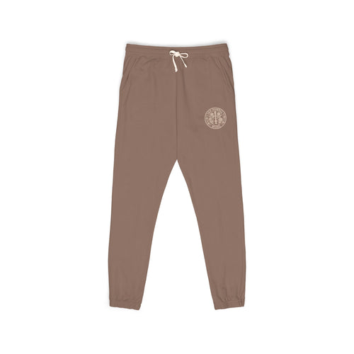Cream Fleece Sweatpants with Brown Floral Mandala — Cozy Casual Lounge Pants