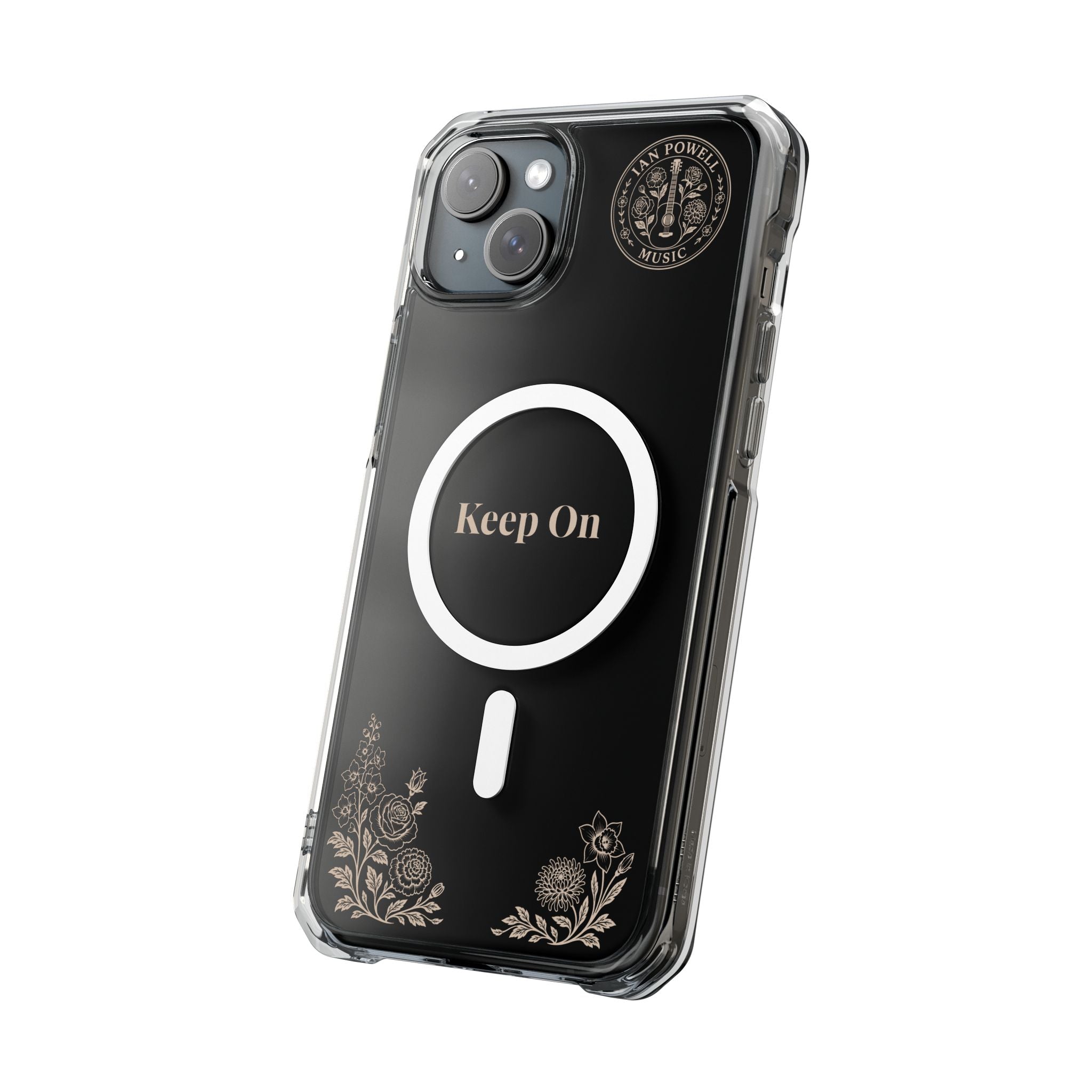 Clear Magnetic Phone Case — "Keep On" Floral Design
