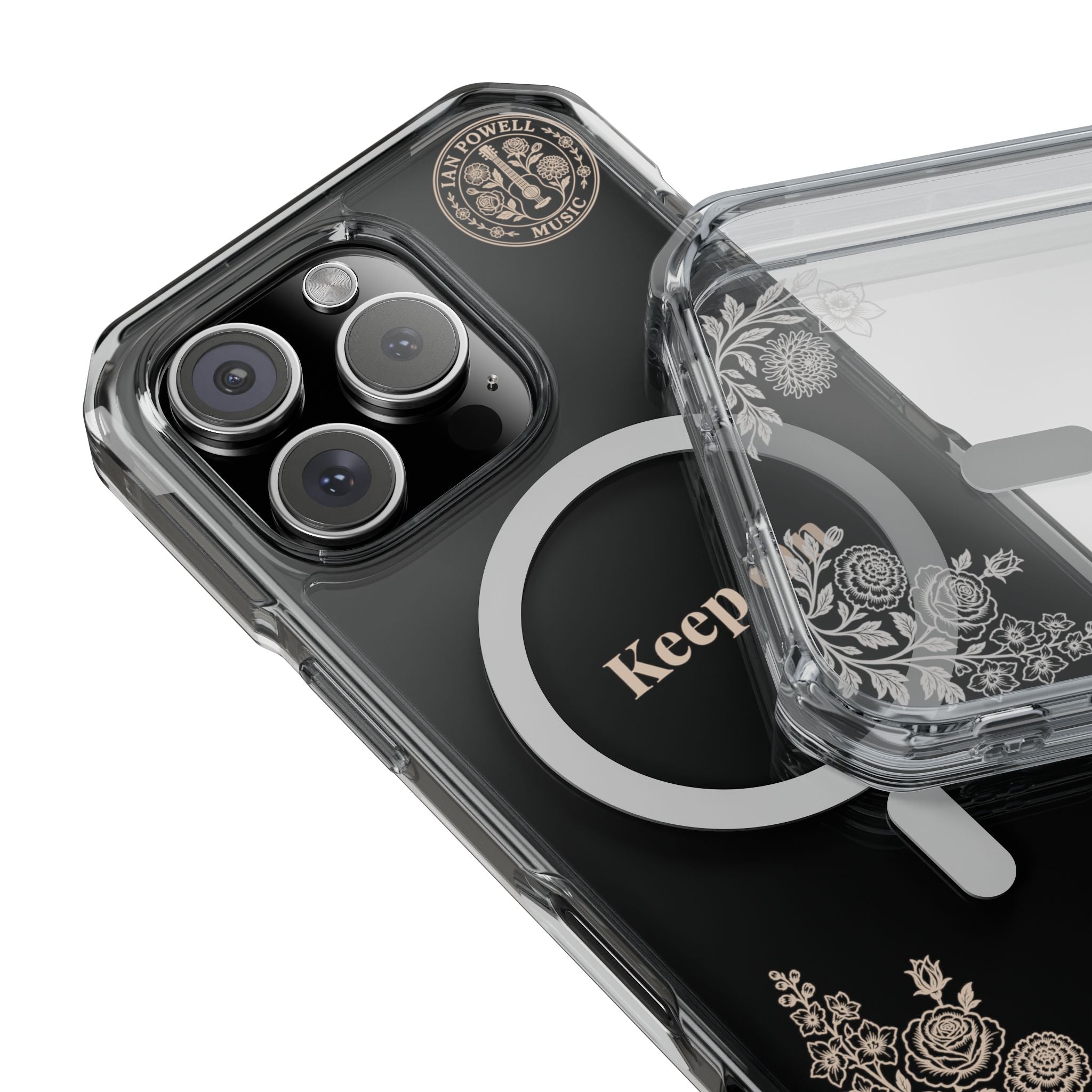 Clear Magnetic Phone Case — "Keep On" Floral Design