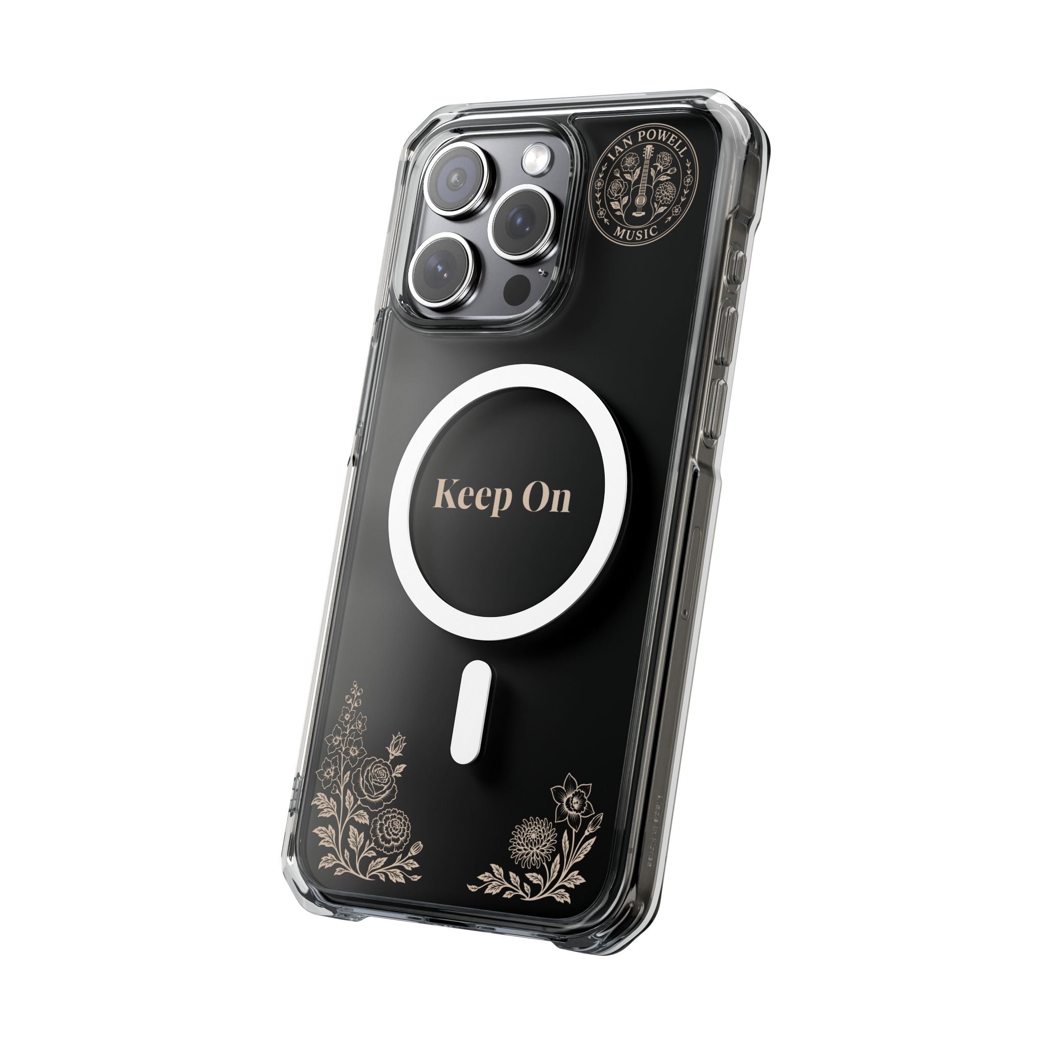 Clear Magnetic Phone Case — "Keep On" Floral Design