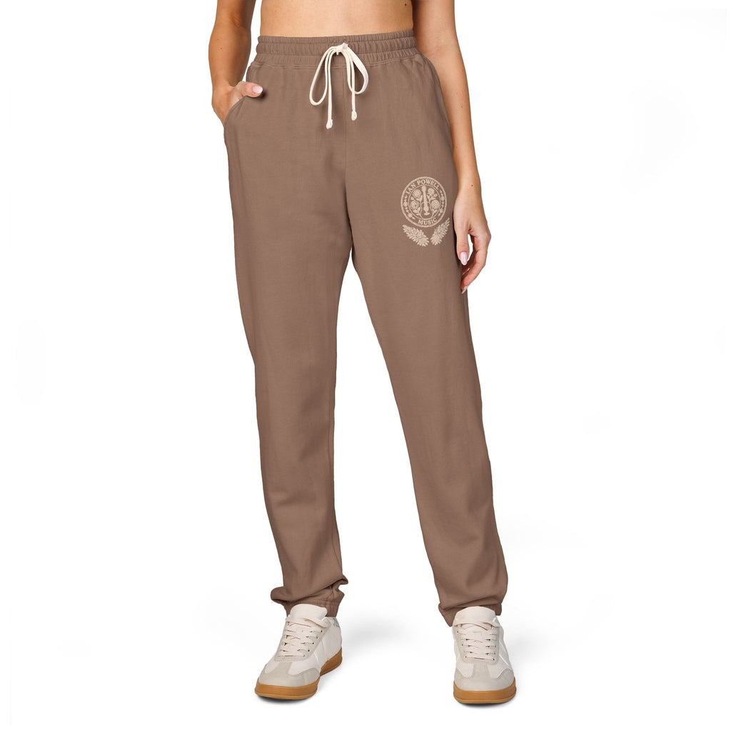Cream Fleece Sweatpants with Brown Floral Mandala — Cozy Casual Lounge Pants