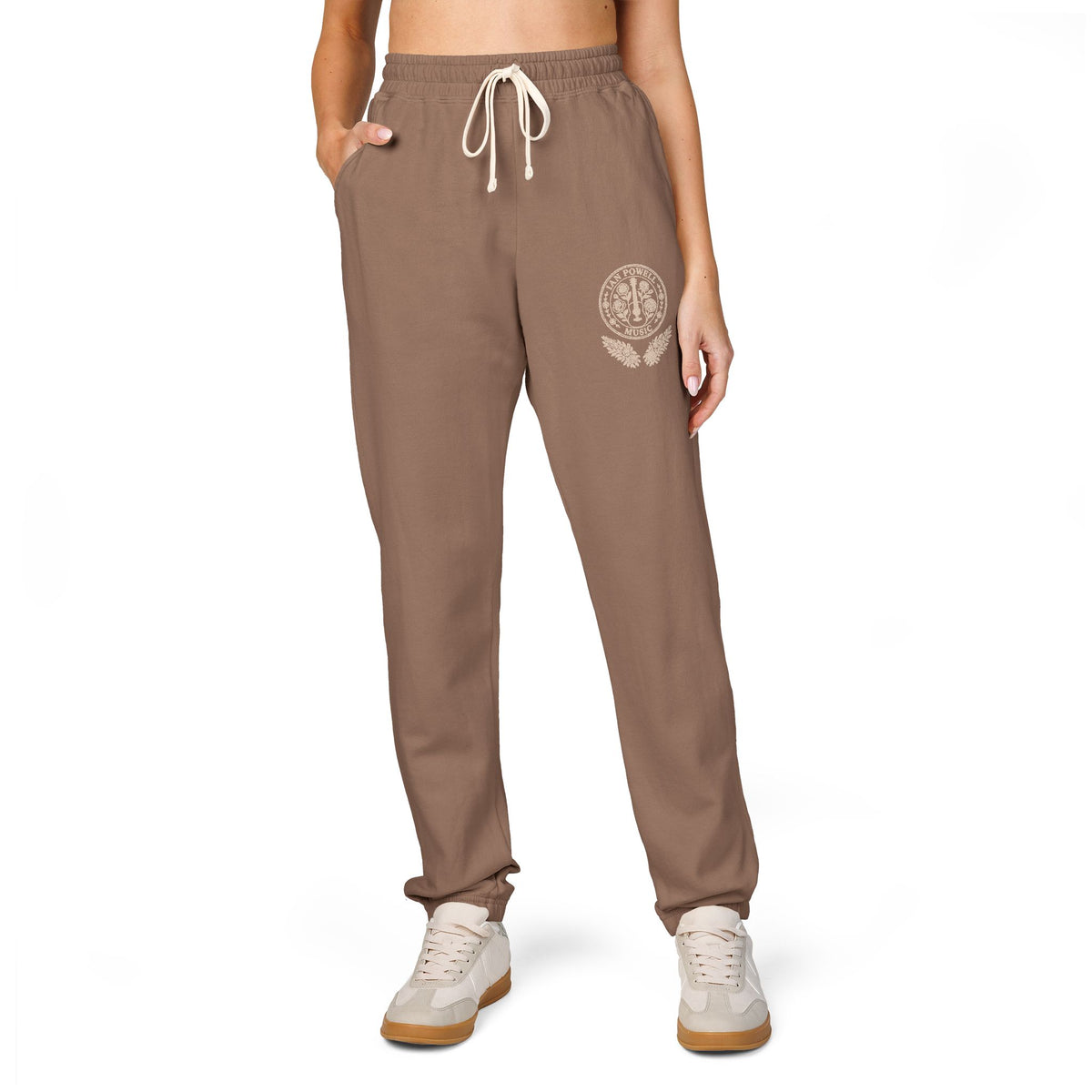 Cream Fleece Sweatpants with Brown Floral Mandala — Cozy Casual Lounge Pants