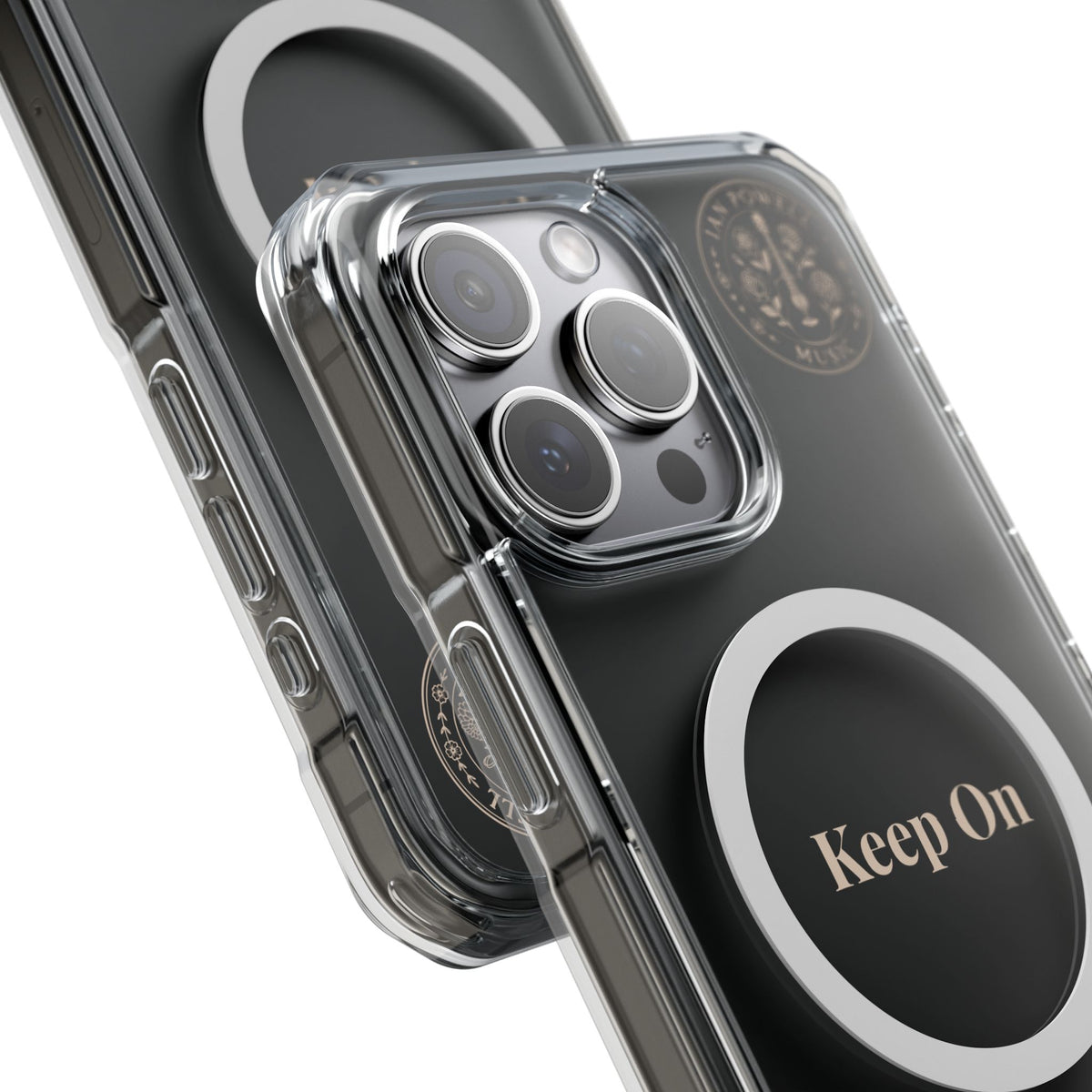 Clear Magnetic Phone Case — "Keep On" Floral Design