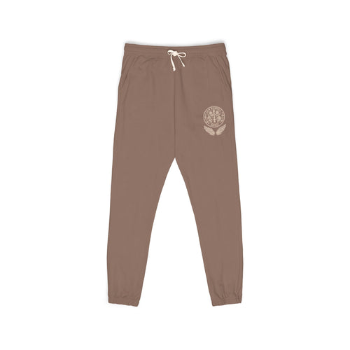 Cream Fleece Sweatpants with Brown Floral Mandala — Cozy Casual Lounge Pants