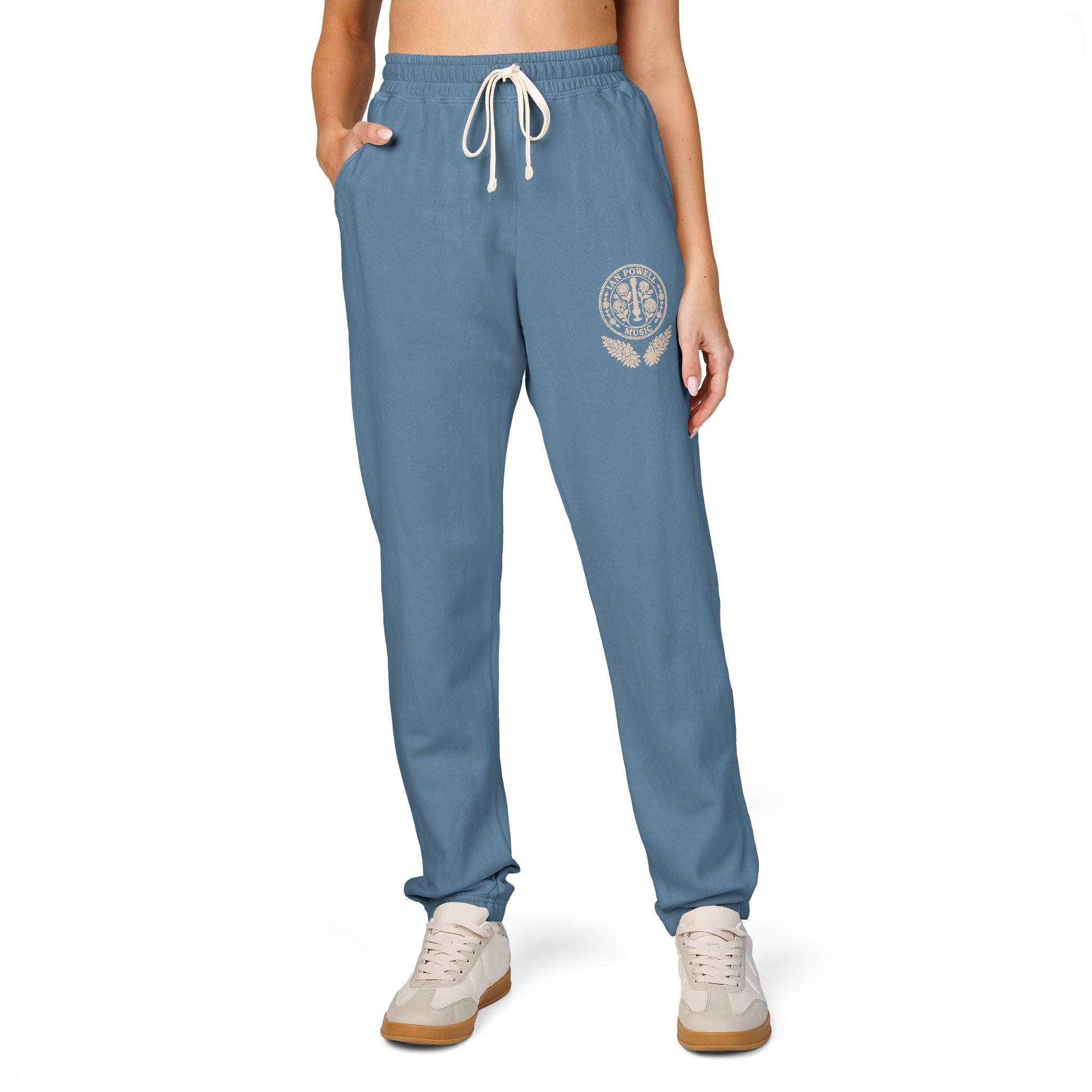 Cream Fleece Sweatpants with Brown Floral Mandala — Cozy Casual Lounge Pants