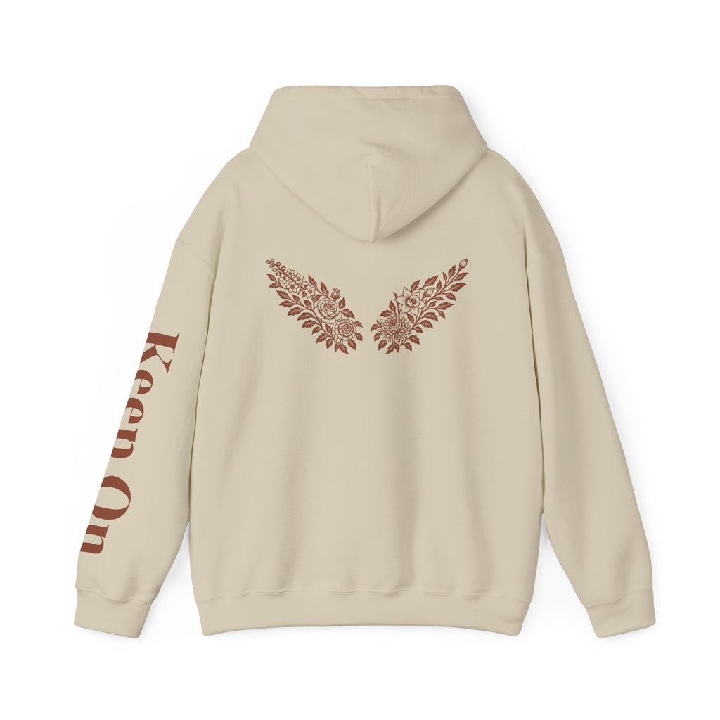 Music Logo Floral Hoodie — "Keep On" Graphic Pullover